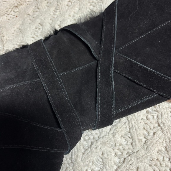 HOGAN $925 Italy Boots Suede Leather Black Solid Real Fur Trim Strappy US Sz 9.5 - Picture 7 of 11